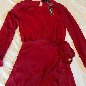 Red long sleeve wrap dress